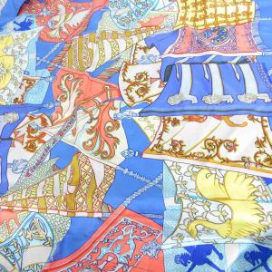 HERMES Etendards et Bonnieres カレ90 スカーフ 大判 旗 フラッグ 総柄 シルク 青 ブルー 小物 SM3