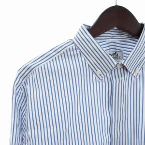 HERMES シャツ ボタンダウン セリエボタン ストライプ 切替 ブルー ホワイト 39