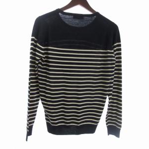 JOHN SMEDLEY ニット セーター 長袖 ボーダー ウール 紺 ネイビー S