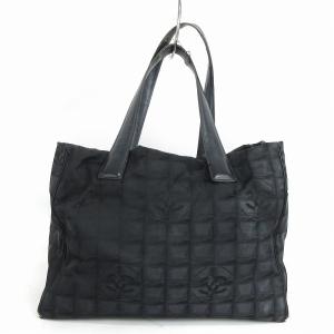 CHANEL ニュートラベルライン トートバッグ ココマーク 肩掛け ナイロン 総柄 黒 ブラック ECH