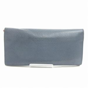 PRADA 長財布 ウォレット 二つ折り 小銭入れ ワンポイント プレート レザー 紺 ネイビー