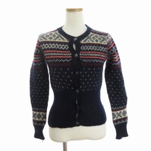 カーディガン 長袖 ノルディック ウール 紺 ネイビー L トップス