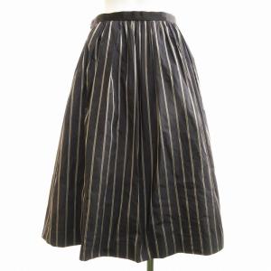 UNITED ARROWS タグ付き スカート ギャザー フレア ストライプ ミモレ ロング 40 L 紺 ネイビー