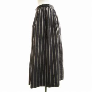 UNITED ARROWS タグ付き スカート ギャザー フレア ストライプ ミモレ ロング 40 L 紺 ネイビー