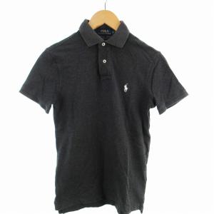 ポロシャツ 半袖 カットソー ロゴ刺繍 ワンポイント 無地 グレー XS