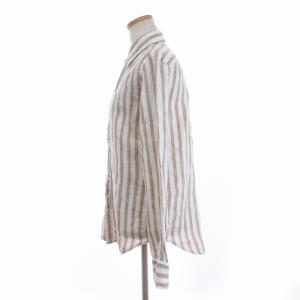 POLO RALPH LAUREN シャツ 長袖 ストライプ ワンポイント 刺繍 リネン 茶 ブラウン 白 ホワイト XS トップス