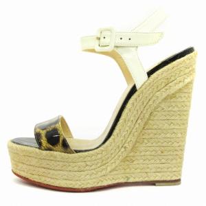 Christian Louboutin エスパドリーユ サンダル ウェッジソール 黒 ブラック ベージュ 37 23.5-24cm位 AA
