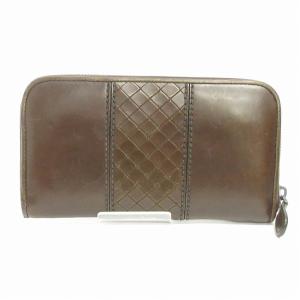 BOTTEGA VENETA イントレチャート 長財布 小銭入れ ラウンドファスナー レザー 茶 ブラウン