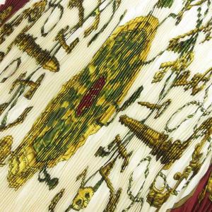 プリーツ カレ 鍵 スカーフ シルク 白 ホワイト 赤系 レッド 小物 AA