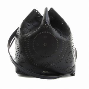 ショルダーバッグ 巾着 レザー ポーチ付き カットワーク 黒 ブラック