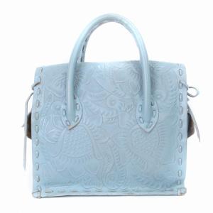 CARVING TRIBES カービングバッグ ハンド 花柄 レザー 水色 鞄 ECH