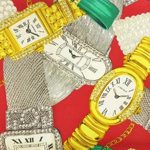 Cartier MUST DE CARTIER マストドゥカルティエ スカーフ 総柄 時計柄 シルク 赤 レッド