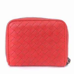 BOTTEGA VENETA イントレチャート コインケース 小銭入れ レザー 編み込み ラウンドファスナー 258468 赤系 小物