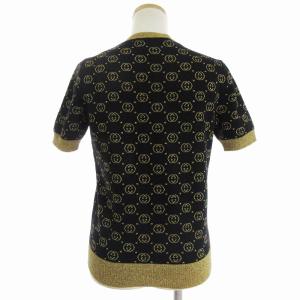 GUCCI 19AW ニット プルオーバー 半袖 GGパターン ラメ 554995 黒 ブラック ゴールドカラー