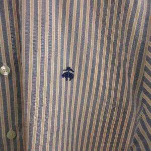 Brooks Brothers シャツ 長袖 ボタンダウン 刺繍 コットン S ストライプ 黄色系