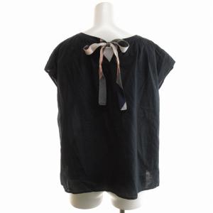 BLUE LABEL CRESTBRIDGE シャツ ブラウス フレンチスリーブ バックリボン シアー 38 M 黒 ブラック