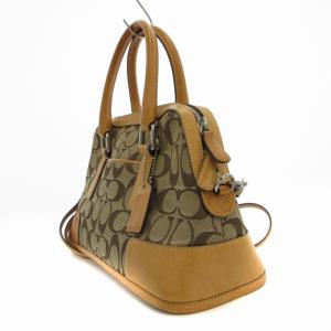COACH シグネチャー ハンドバッグ ショルダーバッグ 2WAY キャンバス レザー 茶 ブラウン 6047
