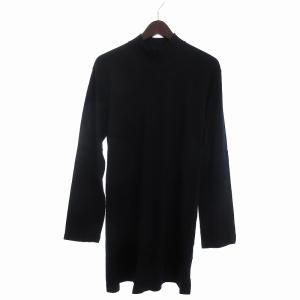 90s セーター ニット 長袖 ロング丈 ハイネック ウール 無地 PT-040100 ダークネイビー