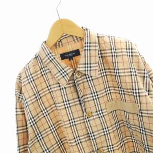 BURBERRY LONDON レギュラーカラーシャツ 長袖  カットソー ノバチェック ロゴ刺繍 M ベージュ GY09