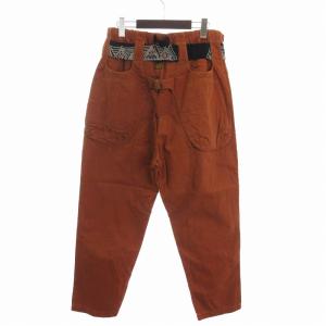 KAPITAL パンツ バックル コットン ゴムベルト付き 刺繍 麻混 オレンジ M