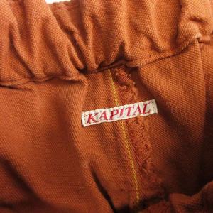 KAPITAL パンツ バックル コットン ゴムベルト付き 刺繍 麻混 オレンジ M