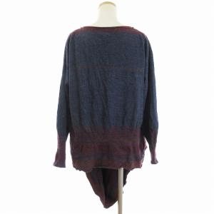 KAPITAL 変形 ニット カットソー 長袖 ウール 総柄 紺 ネイビー系