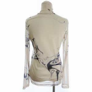 Y's  美品 20SS 墨流しマーブルプリントメッシュカットソー 長袖 ハイネック シアー 総柄 ベージュ 2