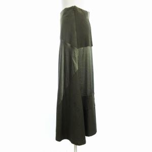 Y's ロング スカート パッチワーク 異素材 フレア カーキ系 1 S相当 AA