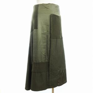 Y's ロング スカート パッチワーク 異素材 フレア カーキ系 1 S相当 AA
