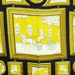 HERMES HIGH-PERCH カレ90 スカーフ 大判 総柄 黄 黒 イエロー ブラック 小物