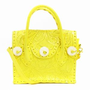 2WAY ショルダーバッグ ハンド ミニ レザー 総柄 黄色 イエロー