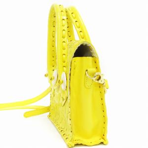 CARVING TRIBES 2WAY ショルダーバッグ ハンド ミニ レザー 総柄 黄色 イエロー