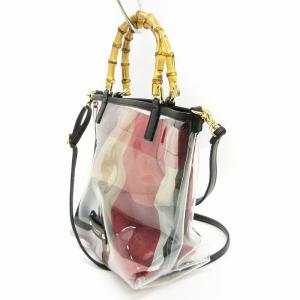 BLUE LABEL CRESTBRIDGE クリアPVCバンブーショルダーバッグ ハンド 巾着 チェック 黒 ブラック 鞄