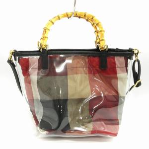 BLUE LABEL CRESTBRIDGE クリアPVCバンブーショルダーバッグ ハンド 巾着 チェック 黒 ブラック 鞄