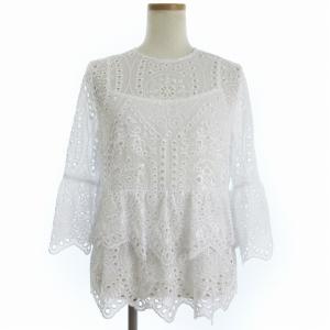 タグ付き ジョーゼット カットワーク トップ ブラウス 0321241011-00 白 ホワイト 36 S位
