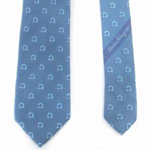Salvatore Ferragamo タグ付き ネクタイ レギュラータイ シルク混 ガンチーニ柄 総柄 青 ブルー 小物 SM3