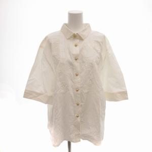 ヴィンテージ シャツ ブラウス 大きいサイズ 金ボタン 刺繍 半袖 15+ XXL 白 ホワイト