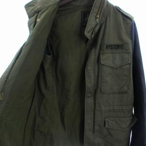 HYSTERIC GLAMOUR ミリタリージャケット 袖フェイクレザー ジップアップ コットン カーキ F アウター GY09