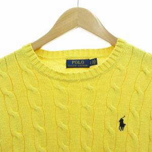 POLO RALPH LAUREN ケーブル編みニット セーター 長袖 クルーネック ロゴ刺繍 S 黄 イエロー