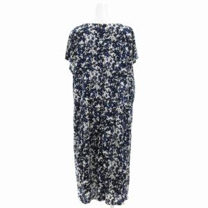 23区 ワンピース ひざ丈 フレンチスリーブ 大きいサイズ 総柄 48 XL 青 ブルー 白 ホワイト