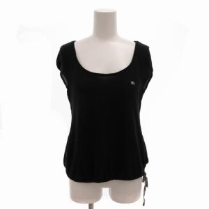 ノースリーブニット カットソー リボン ロゴ刺繍 38 M 黒 ブラック