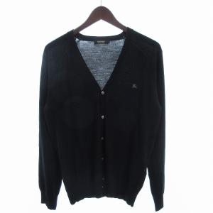 カーディガン ニット 薄手 長袖 ワンポイント ロゴ刺繍 ウール カシミヤ混 シルク混 黒 ブラック 3 GY09