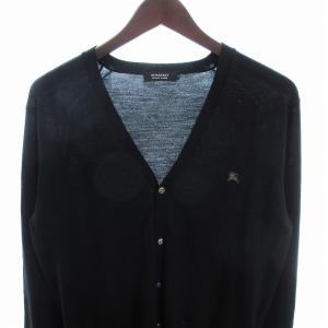 BURBERRY BLACK LABEL カーディガン ニット 薄手 長袖 ワンポイント ロゴ刺繍 ウール カシミヤ混 シルク混 黒 ブラック 3 GY09