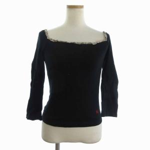 Tシャツ カットソー 長袖 刺繍 ノバチェック コットン 黒 ブラック M GY09