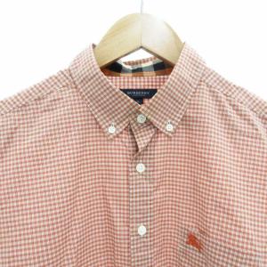 BURBERRY LONDON ボタンダウンシャツ 長袖 カジュアル チェック ホースロゴ 刺繍 L オレンジ