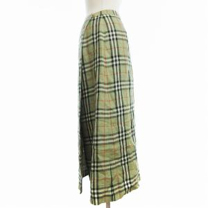 BURBERRY LONDON スカート ひざ丈 ラップ風 リネン チェック 緑系 カーキ系 40 GY09