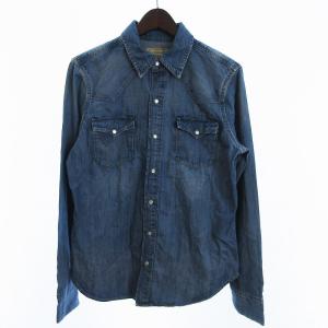 ウエスタンシャツ デニム 長袖 ポケット コットン インディゴ 青 ブルー M GY09
