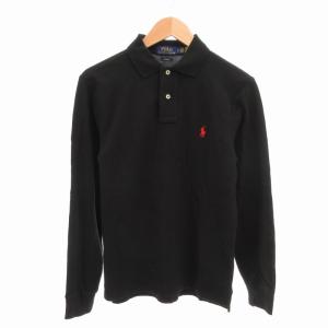 SLIM FIT ポロシャツ カットソー ポニー刺繍 長袖 S 黒 ブラック