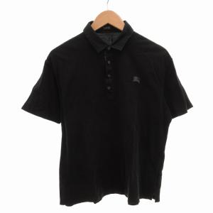 ポロシャツ カットソー ロゴ刺繍 切替 半袖 4 XL 黒 ブラック