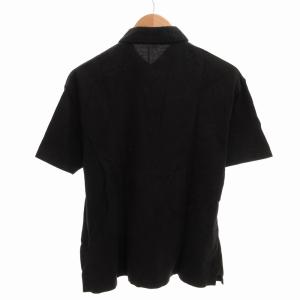 BURBERRY BLACK LABEL ポロシャツ カットソー ロゴ刺繍 切替 半袖 4 XL 黒 ブラック
